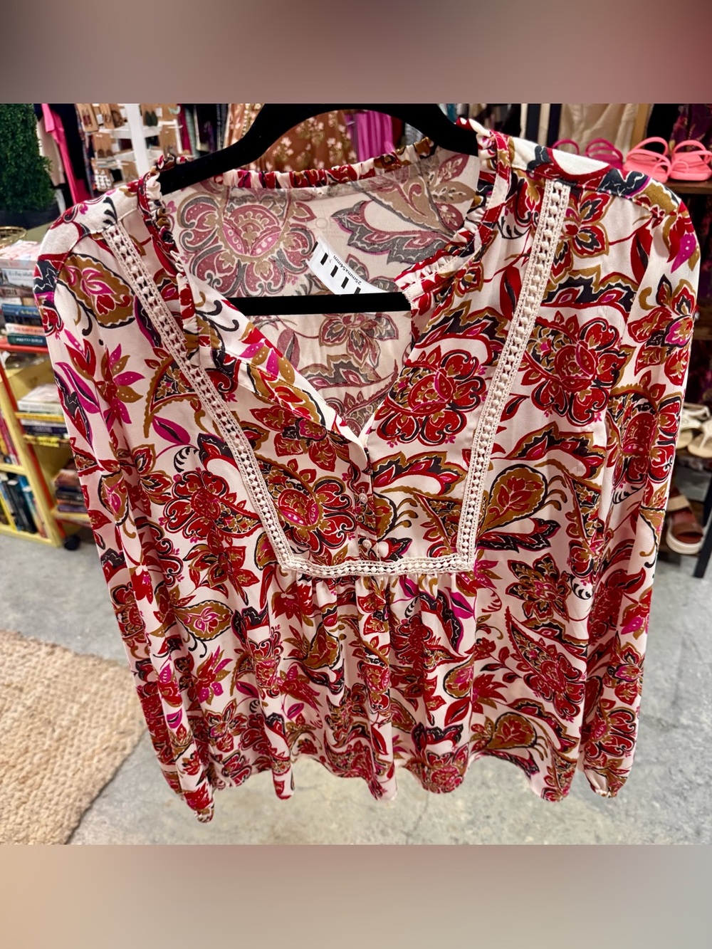 LOFT Floral Paisley Peasant Tunic in Pink and Red
